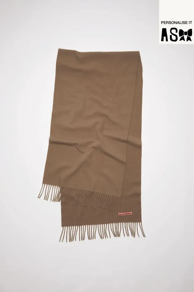 Acne Studios Fringe Wool Scarf Narrow Caramel Brown Women Scarves