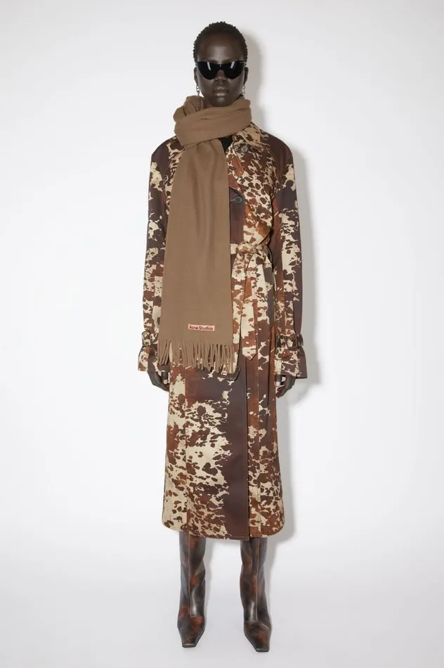 Acne Studios Fringe Wool Scarf Narrow Caramel Brown Women Scarves