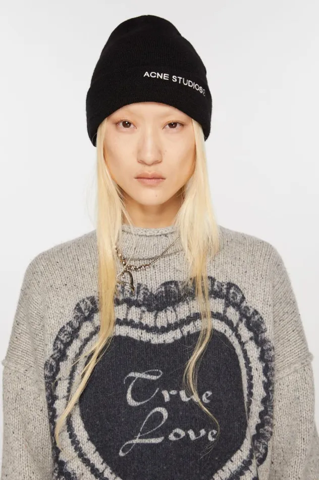 Acne Studios Logo Beanie Black Women Hats