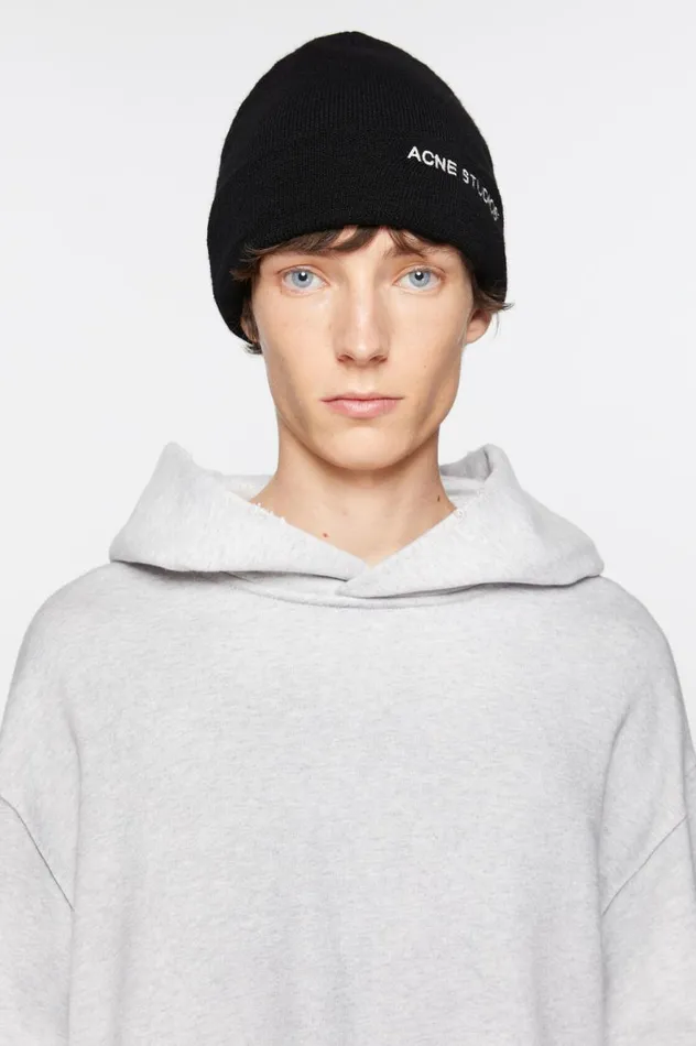 Acne Studios Logo Beanie Black Women Hats