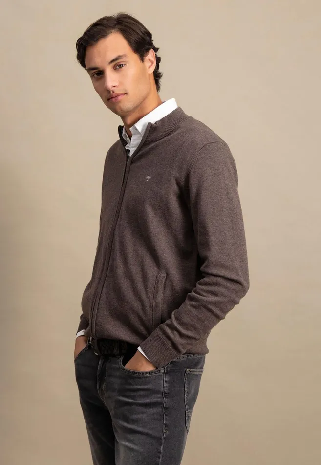 Cardigan Men FYNCHHATTON Parting Jacket Made Of Cotton With A Stand up Collar Navynightcharcoalearth