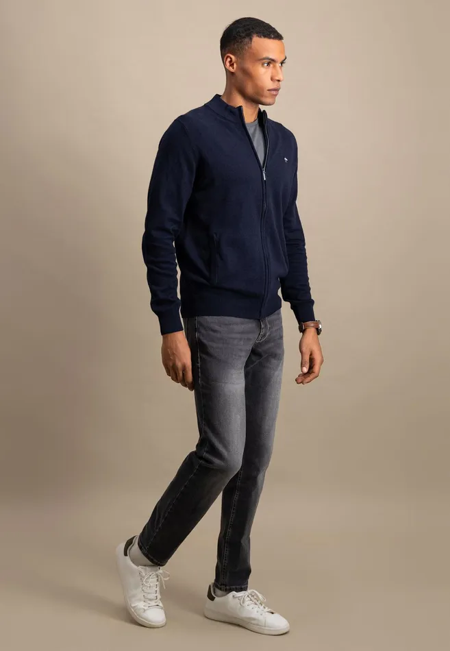 Cardigan Men FYNCHHATTON Parting Jacket Made Of Cotton With A Stand up Collar Navynightcharcoalearth