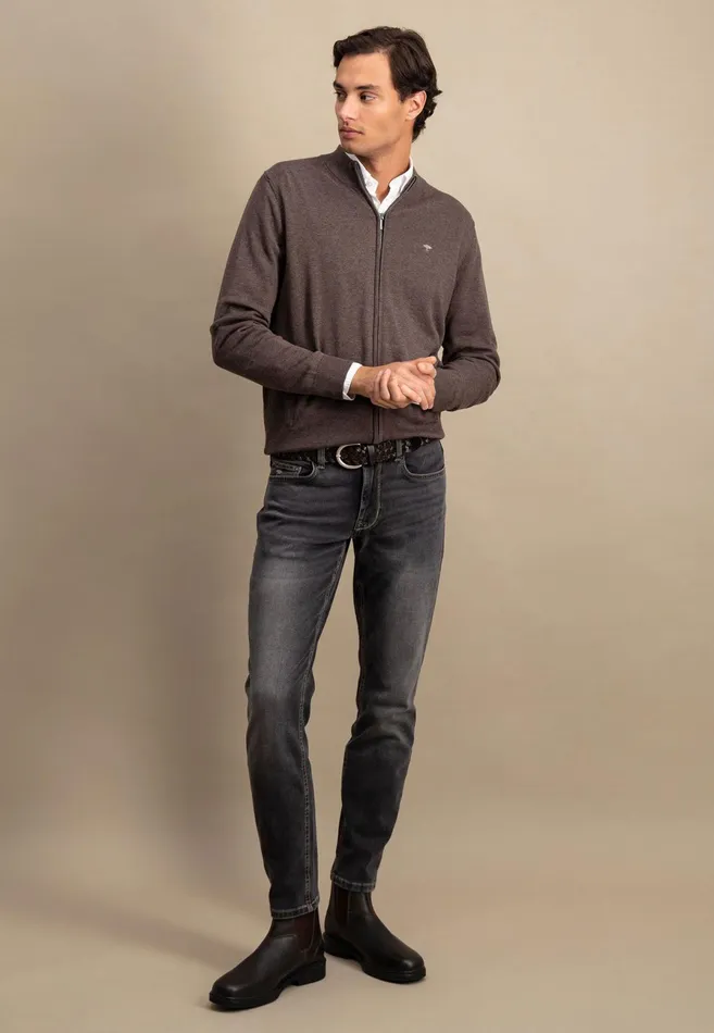 Cardigan Men FYNCHHATTON Parting Jacket Made Of Cotton With A Stand up Collar Navynightcharcoalearth