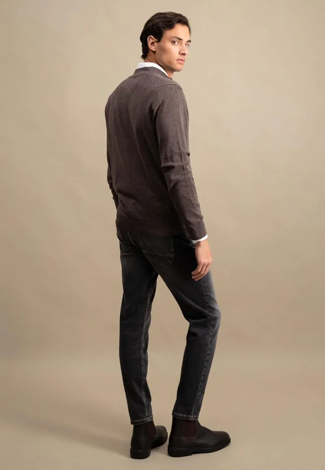 Cardigan Men FYNCHHATTON Parting Jacket Made Of Cotton With A Stand up Collar Navynightcharcoalearth