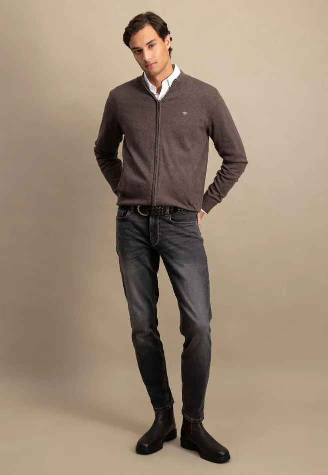 Cardigan Men FYNCHHATTON Parting Jacket Made Of Cotton With A Stand up Collar Navynightcharcoalearth