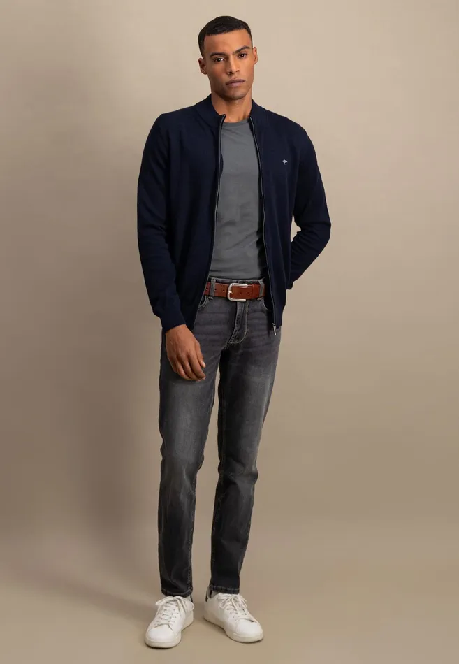 Cardigan Men FYNCHHATTON Parting Jacket Made Of Cotton With A Stand up Collar Navynightcharcoalearth