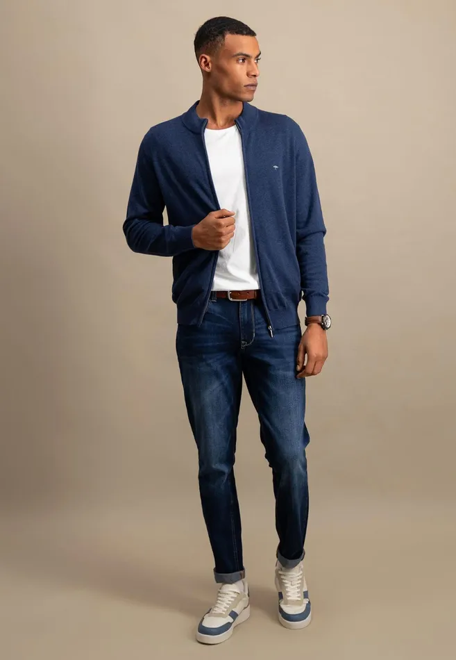 Cardigan Men FYNCHHATTON Parting Jacket Made Of Cotton With A Stand up Collar Navynightcharcoalearth