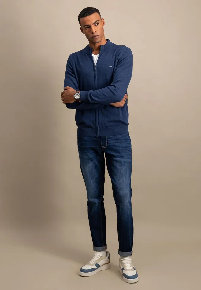 Cardigan Men FYNCHHATTON Parting Jacket Made Of Cotton With A Stand up Collar Navynightcharcoalearth