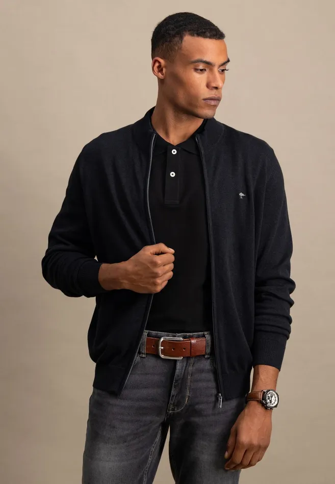 Cardigan Men FYNCHHATTON Parting Jacket Made Of Cotton With A Stand up Collar Navynightcharcoalearth