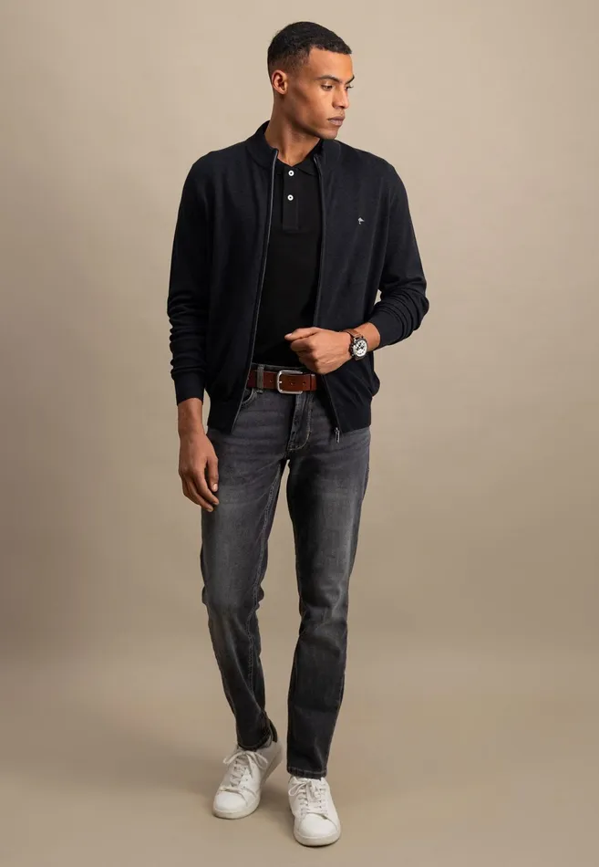 Cardigan Men FYNCHHATTON Parting Jacket Made Of Cotton With A Stand up Collar Navynightcharcoalearth