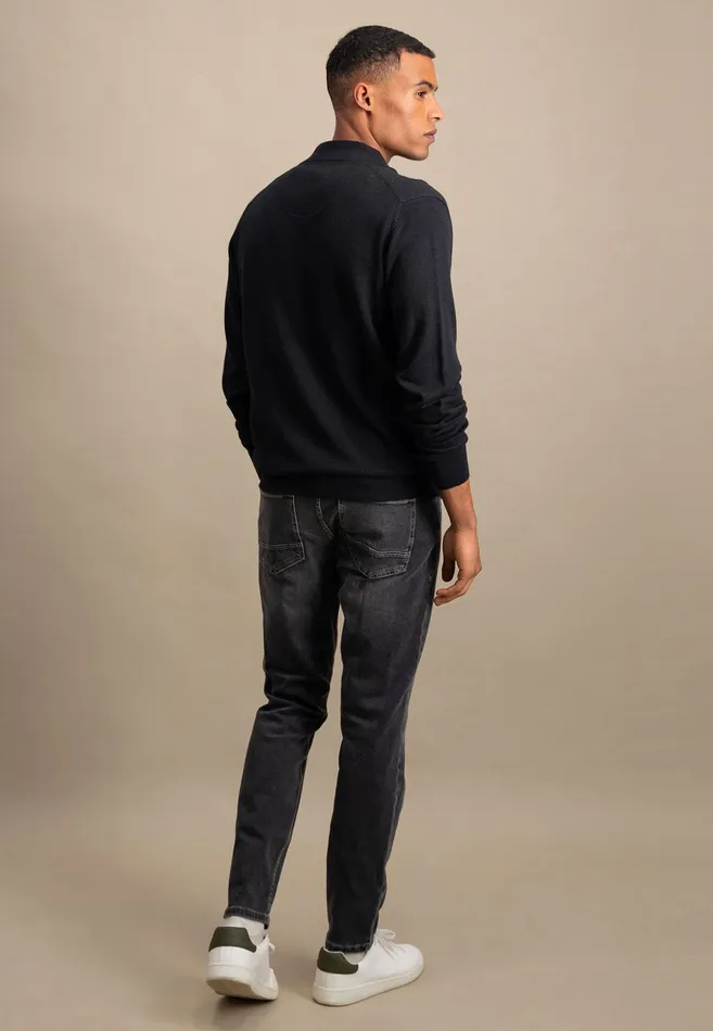 Cardigan Men FYNCHHATTON Parting Jacket Made Of Cotton With A Stand up Collar Navynightcharcoalearth