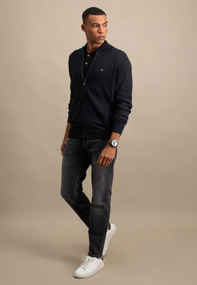 Cardigan Men FYNCHHATTON Parting Jacket Made Of Cotton With A Stand up Collar Navynightcharcoalearth