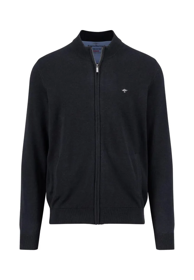 Cardigan Men FYNCHHATTON Parting Jacket Made Of Cotton With A Stand up Collar Navynightcharcoalearth