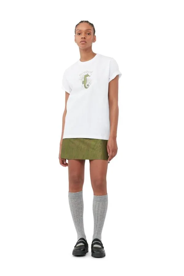 Clothing GANNI TShirts Relaxed Seahorse TShirt Bright White Clothing GANNI TShirts Relaxed Seahorse TShirt Bright White