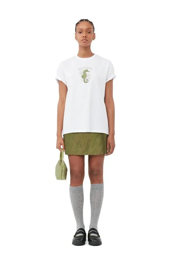Clothing GANNI TShirts Relaxed Seahorse TShirt Bright White Clothing GANNI TShirts Relaxed Seahorse TShirt Bright White