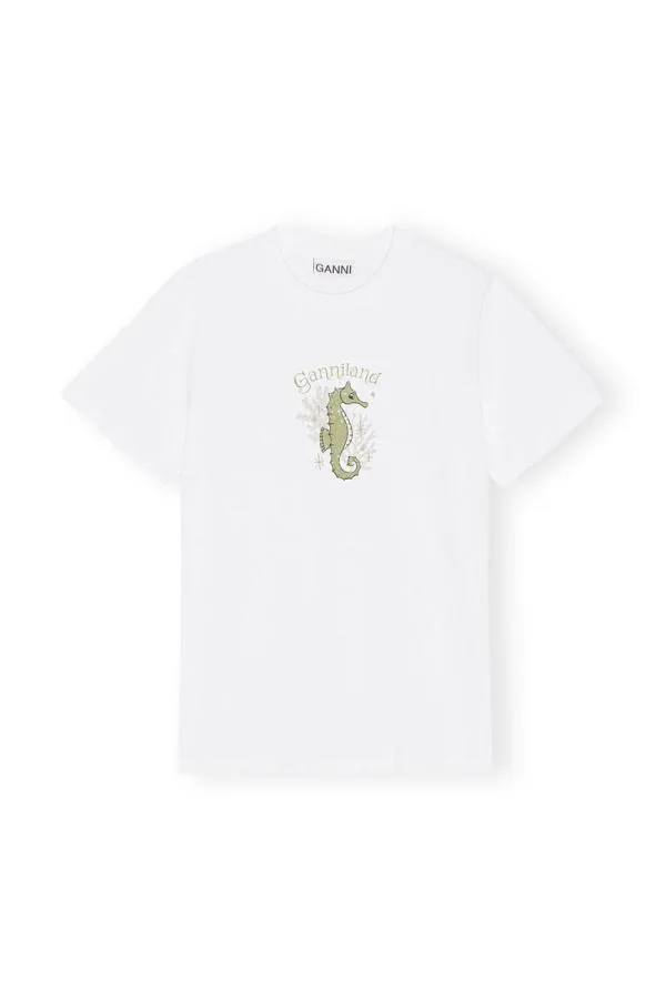 Clothing GANNI TShirts Relaxed Seahorse TShirt Bright White Clothing GANNI TShirts Relaxed Seahorse TShirt Bright White