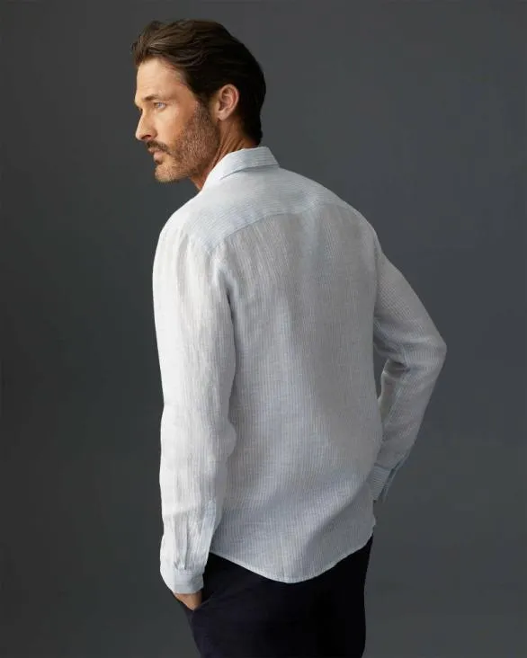 Club Monaco Shirts Carlo Bassetti Italian Linen Stripe Shirt Blue Stripe 8211 Men