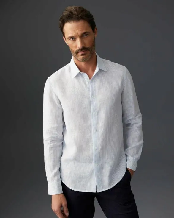 Club Monaco Shirts Carlo Bassetti Italian Linen Stripe Shirt Blue Stripe 8211 Men