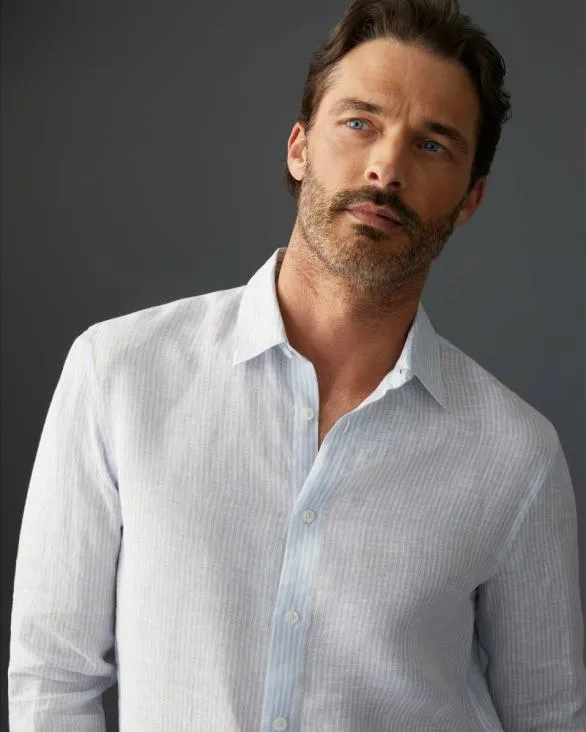 Club Monaco Shirts Carlo Bassetti Italian Linen Stripe Shirt Blue Stripe 8211 Men