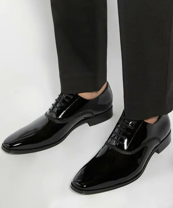 Dune London Black Shoes Men Swallow Black PatentLeather Oxford Shoes Black