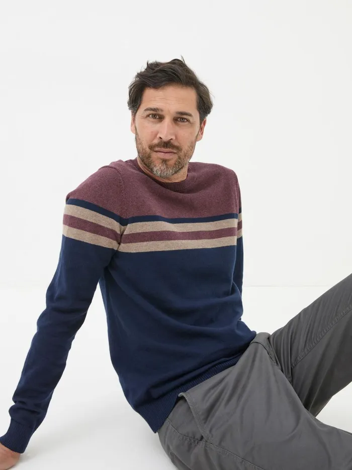 Fat Face Knitwear Rye Burgundy Red Cotton Cashmere Crew Neck Jumper 8211 Men