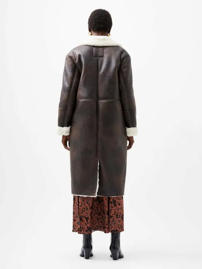 French Connection Arizona Faux Shearling Coat Chocolate Women Coats and Jackets