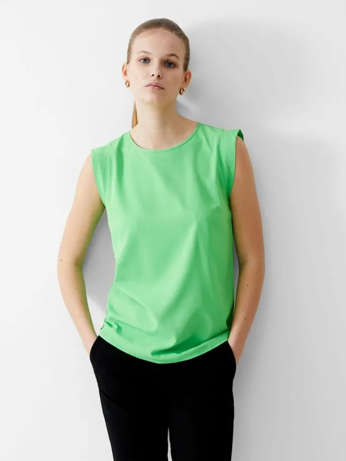 French Connection Cap Sleeve Crepe Light Tank Top Poise Green Women Tops