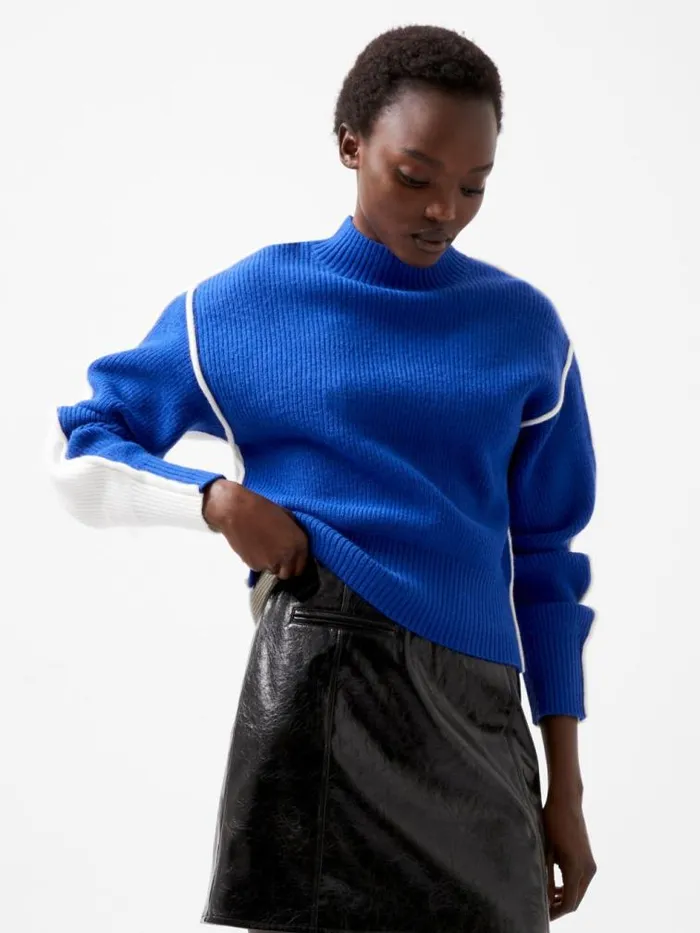 French Connection Lorena High Neck Jumper Chroma Bluewinter W Women Jumpers and Cardigans