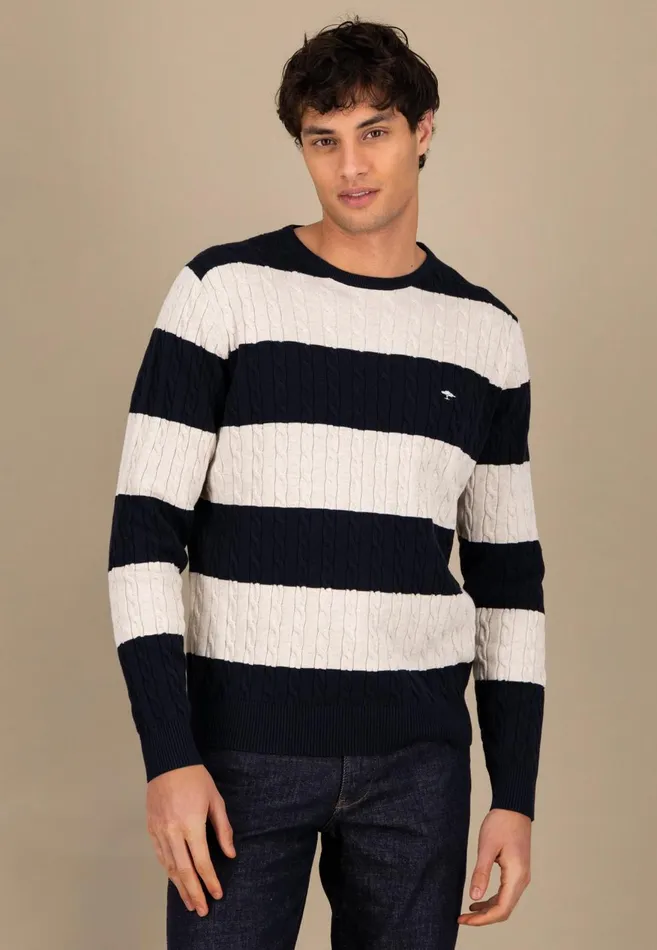 FYNCHHATTON Counta Of Braids Made Of The Finest Cotton Navy Men Sweater