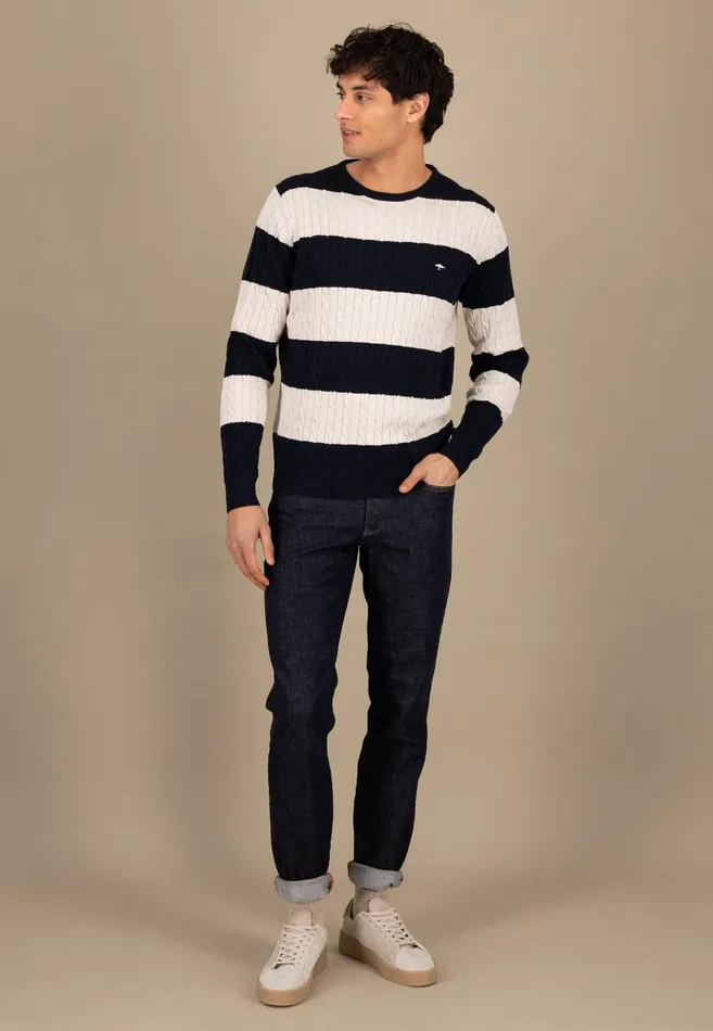 FYNCHHATTON Counta Of Braids Made Of The Finest Cotton Navy Men Sweater