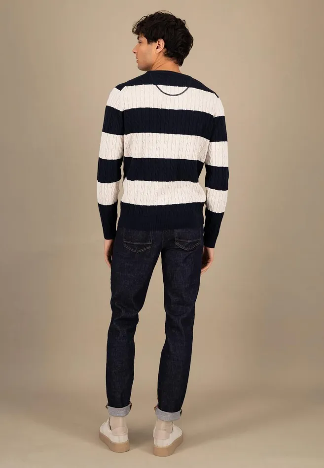 FYNCHHATTON Counta Of Braids Made Of The Finest Cotton Navy Men Sweater