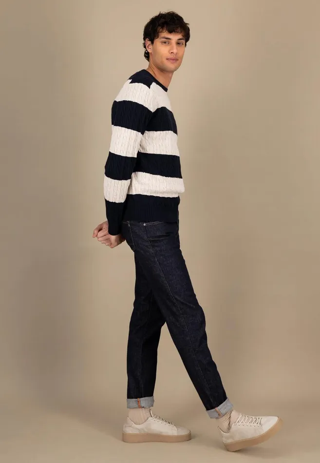 FYNCHHATTON Counta Of Braids Made Of The Finest Cotton Navy Men Sweater