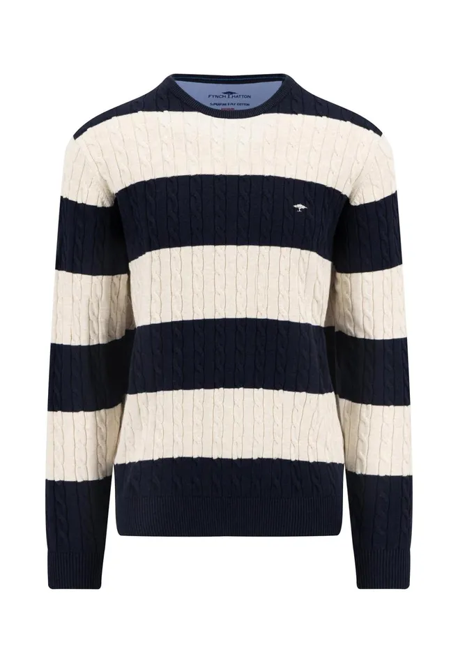 FYNCHHATTON Counta Of Braids Made Of The Finest Cotton Navy Men Sweater