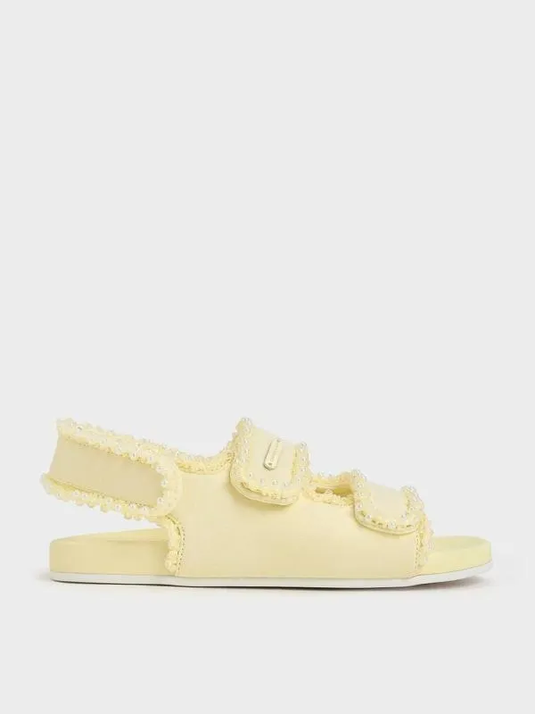 Kids Girls039 Elastane PearlEmbellished Flatform Sandals 8211 Butter CHARLES and KEITH Shoes