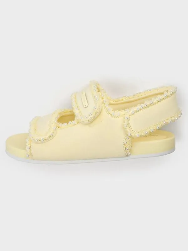 Kids Girls039 Elastane PearlEmbellished Flatform Sandals 8211 Butter CHARLES and KEITH Shoes Kids Girls039 Elastane PearlEmbellished Flatform Sandals 8211 Butter CHARLES and KEITH Shoes