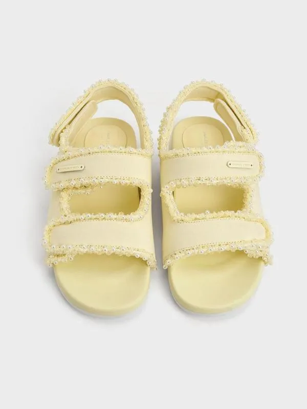 Kids Girls039 Elastane PearlEmbellished Flatform Sandals 8211 Butter CHARLES and KEITH Shoes Kids Girls039 Elastane PearlEmbellished Flatform Sandals 8211 Butter CHARLES and KEITH Shoes