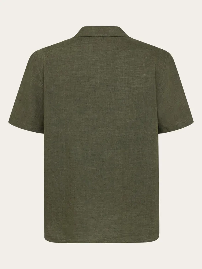 KnowledgeCotton Apparel Shirts Box Fit Short Sleeved Linen Shirt Burned Olive 8211 Men