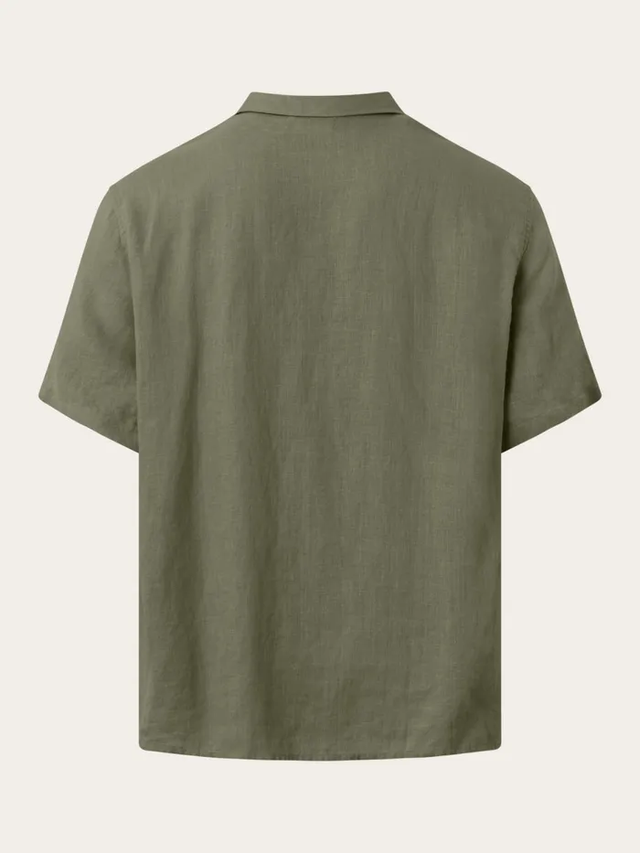 KnowledgeCotton Apparel Shirts Box Fit Short Sleeved Linen Shirt Burned Olive 8211 Men