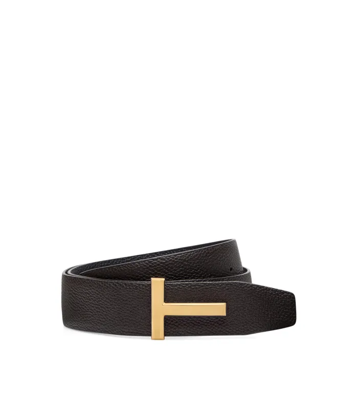 Men Belts Tom Ford Grain Leather T Icon Belt Brown Black