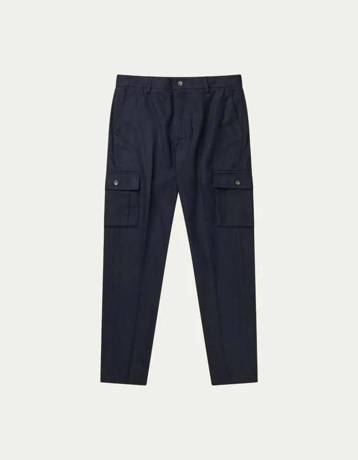 Men Como Reg Wool Cargo Suit Pants 8211 Dark Navy Melange Les Deux Pants