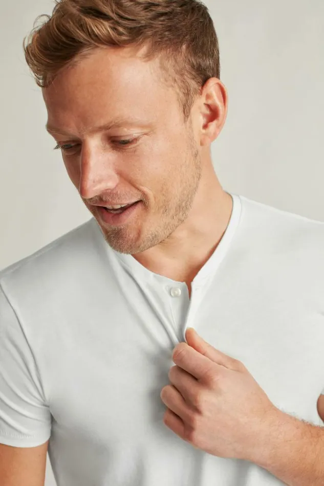 Men Pima Performance Short Sleeve Henley White Bonobos Henleys