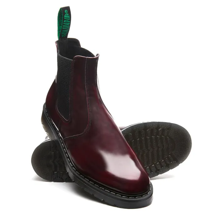 Men Solovair Chelsea Boots Cherry Red RubOff HiShine Dealer Boot