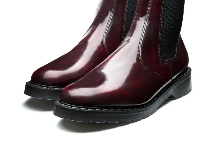 Men Solovair Chelsea Boots Cherry Red RubOff HiShine Dealer Boot