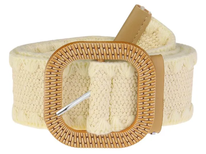 RWandCO Belts Allegra K Straw Woven Elastic Stretch Wide Belt Boho Braid Milky White 8211 Women