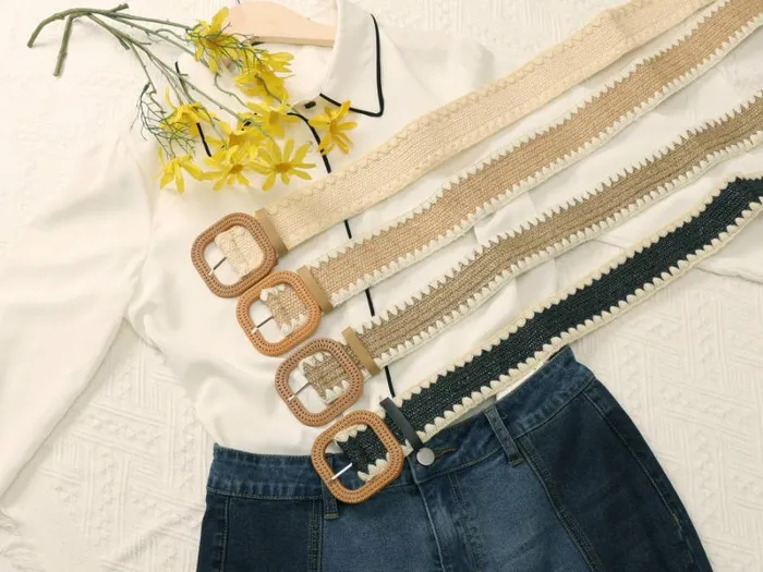 RWandCO Belts Allegra K Straw Woven Elastic Stretch Wide Belt Boho Braid Milky White 8211 Women RWandCO Belts Allegra K Straw Woven Elastic Stretch Wide Belt Boho Braid Milky White 8211 Women