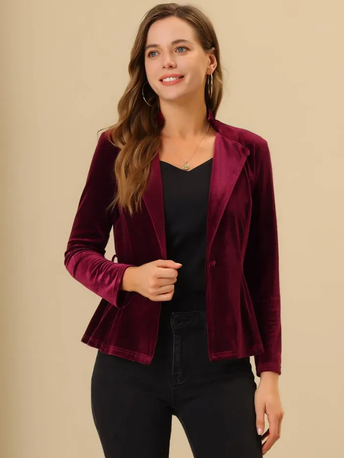 RWandCO Blazers Allegra K Velvet Belted Lapel Collar Blazer Jacket Wine Red 8211 Women RWandCO Blazers Allegra K Velvet Belted Lapel Collar Blazer Jacket Wine Red 8211 Women