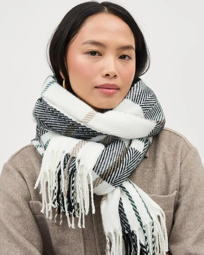 RWandCO Hats Gloves and Scarves Plaid Scarf With Fringes Offwhite Mix 8211 Women