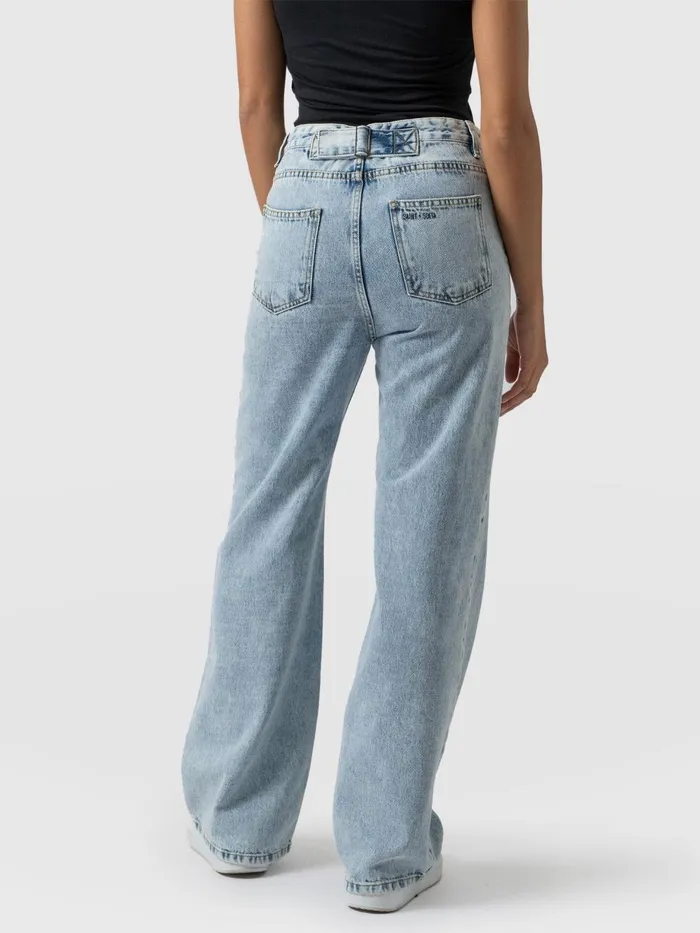 Saint And Sofia Denim and Jeans Women Adjustable Wide Leg Jeans 8211 Pale Blue Pale Blue