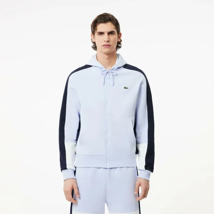 Sweaters and Sweatshirts Men Lacoste Men039s Colorblock Hoodie Light Blue Navy Blue White Ihi