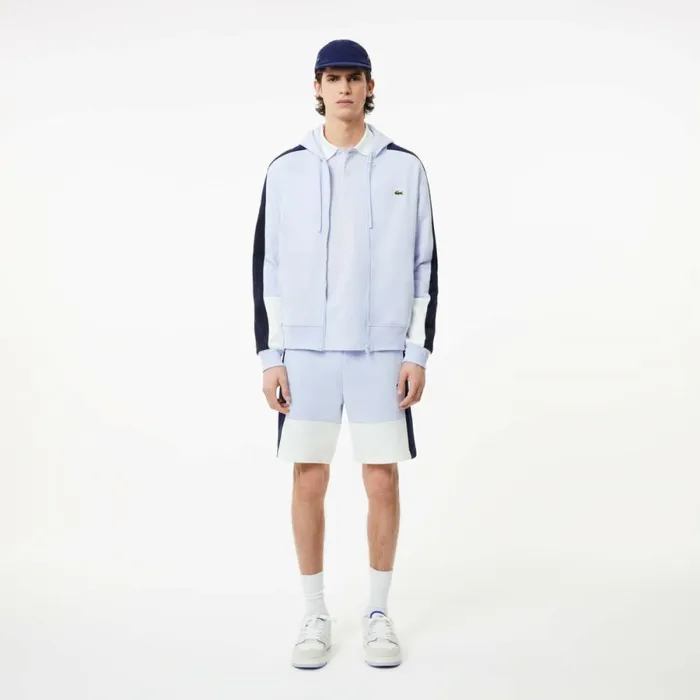 Sweaters and Sweatshirts Men Lacoste Men039s Colorblock Hoodie Light Blue Navy Blue White Ihi